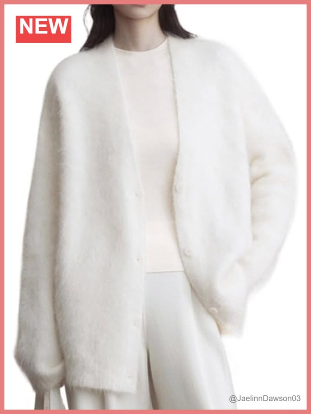 Fuzzy Mohair V-Neck Button Cardigan, Oversized, Fall Winter